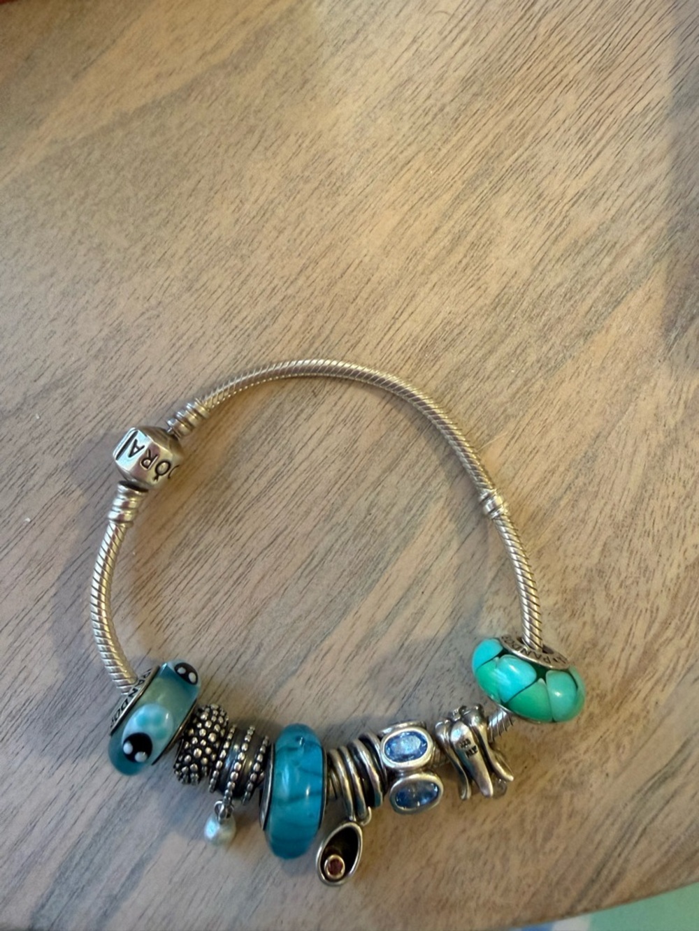 Pandora Silver Bracelet with Turquoise and Teal Beads